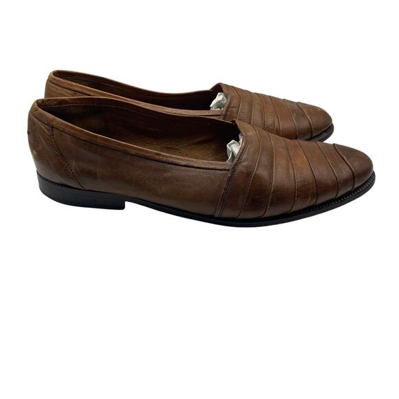 Rossinimoda Made in Italy Leather Loafers Brown Pleated Slip On Shoes 10.5 D - Picture 3 of 7